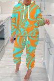 Brown Graphics Print Long Sleeve Hooded Sweatshirt And Pants Casual Sportwear Matching Sweatsuit Set