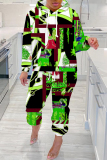 Brown Graphics Print Long Sleeve Hooded Sweatshirt And Pants Casual Sportwear Matching Sweatsuit Set