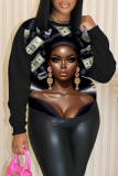 Dark Brown Casual Figure Print O Neck Long Sleeve Fall Winter Sweatshirt
