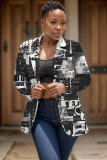 Fluorescent Green Casual Formal Office Graphcis Print Buttons Cardigan Turn-back Collar Long Sleeve Blazer Jackets