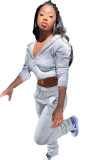 Grey Sexy Solid Hooded Collar Long Sleeve Two Pieces