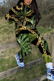 Brown Graphics Print Long Sleeve Hooded Sweatshirt And Pants Casual Sportwear Matching Sweatsuit Set
