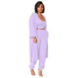 Black Street Solid O Neck Long Sleeve Two Pieces