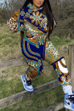 Brown Graphics Print Long Sleeve Hooded Sweatshirt And Pants Casual Sportwear Matching Sweatsuit Set