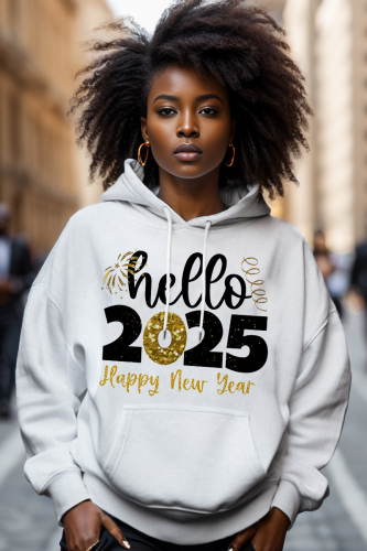 White Black Casual Digital Letter Print Long Sleeve Fall Winter Hooded Sweatshirt