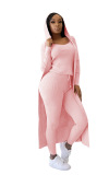 Pink Casual Solid Patchwork O Neck Long Sleeve Regular Sleeve Two Pieces