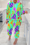 Brown Graphics Print Long Sleeve Hooded Sweatshirt And Pants Casual Sportwear Matching Sweatsuit Set