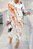 Brown Graphics Print Long Sleeve Hooded Sweatshirt And Pants Casual Sportwear Matching Sweatsuit Set