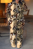 Brown Purple Animal Print Long Sleeve Hooded Sweatshirt and Pants Casual Sportwear Matching Sweatsuit set