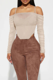 Color Casual Backless Ruched Long Sleeve Spaghetti Strap Crop Tops