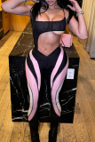 Pink Sportwear Casual Stripe Print Skinny Pencil Yoga Pants