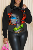 Dark Brown Casual Figure Print O Neck Long Sleeve Fall Winter Sweatshirt