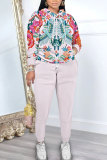 White Graphics Print Long Sleeve Hooded Sweatshirt And Pants Casual Sportwear Matching Sweatsuit Set