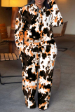 Brown Purple Animal Print Long Sleeve Hooded Sweatshirt and Pants Casual Sportwear Matching Sweatsuit set