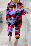 Brown Graphics Print Long Sleeve Hooded Sweatshirt And Pants Casual Sportwear Matching Sweatsuit Set