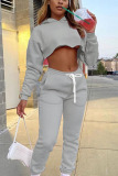 Pink Casual Solid Patchwork Hooded Collar Long Sleeve Regular Sleeve Short Two Pieces