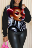 Dark Brown Casual Figure Print O Neck Long Sleeve Fall Winter Sweatshirt