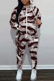 Purple Graphics Print Long Sleeve Zipper Hooded Sweatshirt And Pants Casual Sportwear Matching Sweatsuit Set