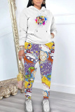 Sky Blue Cartoon Print Long Sleeve Hooded Sweatshirt And Pants Casual Sportwear Matching Sweatsuit Set