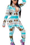 Red Fashion Print Patchwork O Neck Regular Jumpsuits