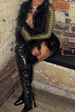 Black Feathers Trim Deep V Neck Long Sleeve Belted Party Clubwear Evening Bodycon Mini Dresses