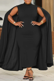 Black Turtleneck Cape Sleeve Long Formal Evening Party Prom Plus Size Bodycon Maxi Dresses