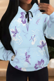 Apricot Casual Butterfly Floral Print Long Sleeve Draw String Fall Winter Hooded Sweatshirt