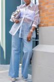 Blue Hot Drill High Waist Casual Straight Distressed Denim Jeans