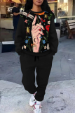 Light Khaki Flowers African Girl Print O Neck Long Sleeve Sweatshirt and Pants Casual Sportwear Two Piece Jogger Set