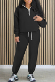 Black Zipper Collar Long Sleeve Sweatshirt And Pants Sportwear Casual Two Pieces Jogger Sets