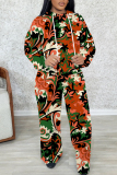Fluorescent Green Long Sleeve Hooded Sweatshirt And Wide Leg Pants Sportwear Casual Two Pieces Jogger Sets