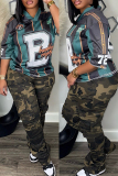 Green Casual Sportwear Digital Letter Print V Neck Half Sleeve Oversize T-Shirts