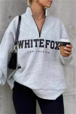 Light Yellow Casual Letter Print Zipper Collar Long Sleeve Fall Winter Sweatshirt