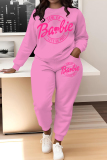 Pink Ombre Print O Neck Long Sleeve Sweatshirt And Skinny Pants Sportwear Casual Two Pieces Matching Sweatsuit Set