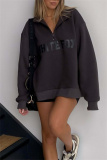 Light Yellow Casual Letter Print Zipper Collar Long Sleeve Fall Winter Sweatshirt