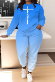 Pink Ombre Print O Neck Long Sleeve Sweatshirt And Skinny Pants Sportwear Casual Two Pieces Matching Sweatsuit Set