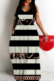 Black Graphics Print Backless Spaghetti Strap Floor Length Vacation Baggy Sundress Slip Maxi Dress