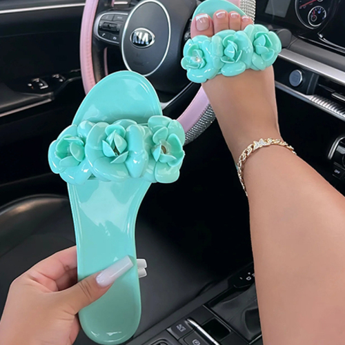 Green Casual Flower Shape Pointed Camellia Jelly Sandals