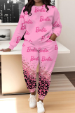 Pink Ombre Print O Neck Long Sleeve Sweatshirt And Skinny Pants Sportwear Casual Two Pieces Matching Sweatsuit Set