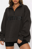 Light Yellow Casual Letter Print Zipper Collar Long Sleeve Fall Winter Sweatshirt