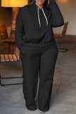 Black Long Sleeve Hooded Sweatshirt And Wide Leg Pants Sportwear Casual Two Pieces Jogger Sets