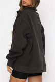 Light Yellow Casual Letter Print Zipper Collar Long Sleeve Fall Winter Sweatshirt