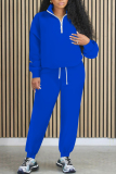 Black Zipper Collar Long Sleeve Sweatshirt And Pants Sportwear Casual Two Pieces Jogger Sets