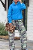 Blue Casual Long Sleeve Fall Winter Hooded Sweatshirt