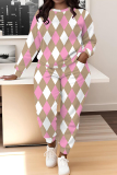Pink Ombre Print O Neck Long Sleeve Sweatshirt And Skinny Pants Sportwear Casual Two Pieces Matching Sweatsuit Set