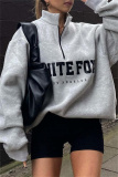 Light Yellow Casual Letter Print Zipper Collar Long Sleeve Fall Winter Sweatshirt
