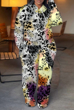 Orange Graphics Print Long Sleeve Hooded Sweatshirt And Wide Leg Pants Sportwear Casual Two Pieces Jogger Sets
