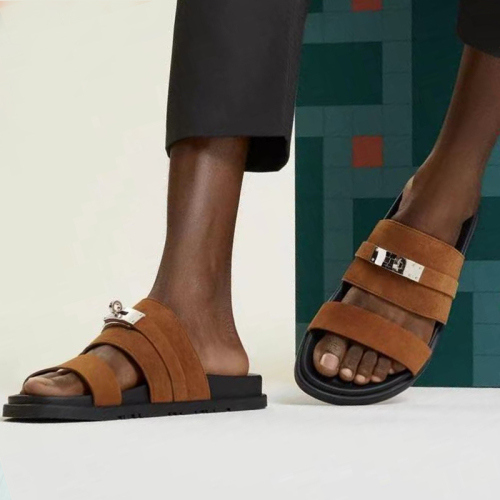 Brown Casual Buckle Straps Leather Open-Toe Sandals