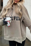 Light Yellow Casual Letter Print Zipper Collar Long Sleeve Fall Winter Sweatshirt