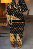 Orange Graphics Print Long Sleeve Hooded Sweatshirt And Wide Leg Pants Sportwear Casual Two Pieces Jogger Sets